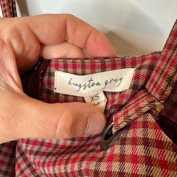 Kingston Grey Plaid School Girl Overall Sheath Dress, Red, Size X-SMALL - Picture 6 of 6